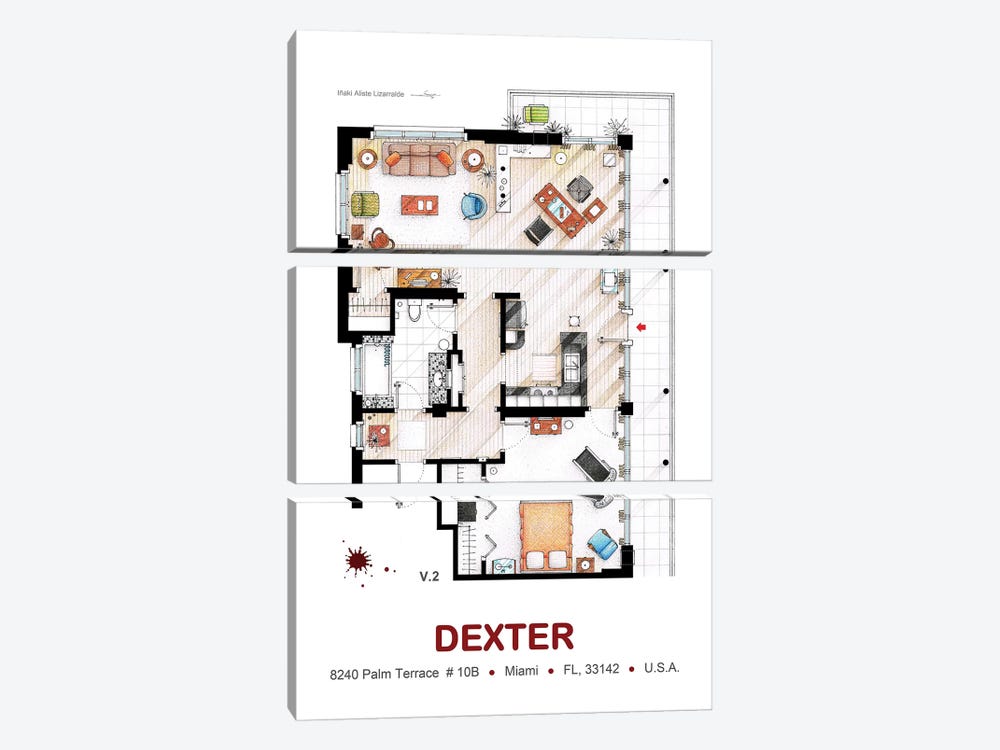 Dexter Morgan's Apartment  by TV Floorplans & More 3-piece Art Print