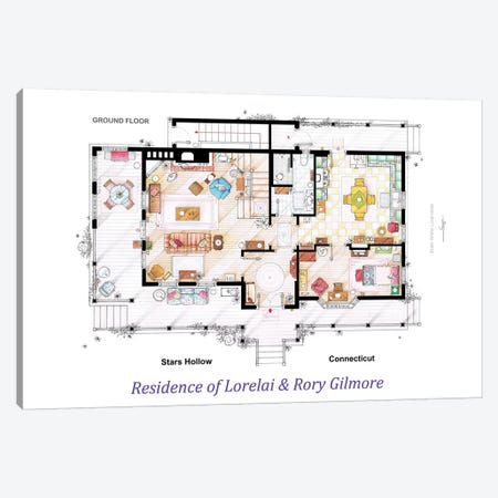House From Gilmore Girls - Ground Floor Canvas Print #TVF31} by TV Floorplans & More Canvas Art Print