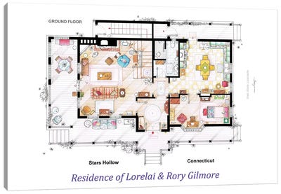 House From Gilmore Girls - Ground Floor Canvas Art Print - TV Floorplans & More
