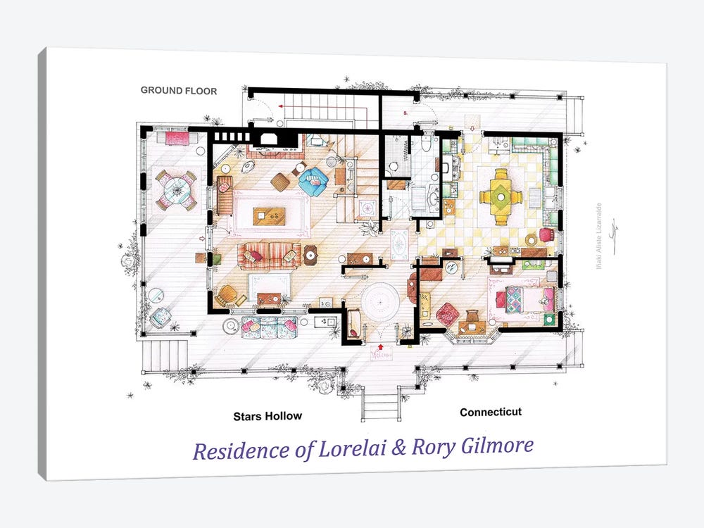 House From Gilmore Girls - Ground Floor by TV Floorplans & More 1-piece Canvas Wall Art
