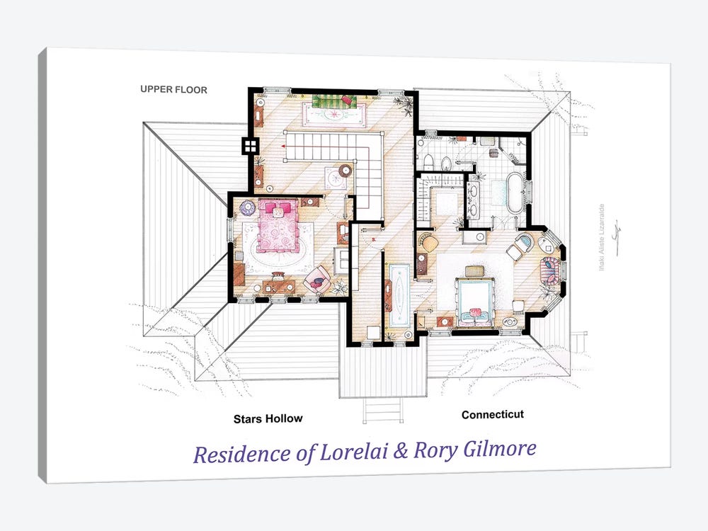 House From Gilmore Girls - Upper Floor by TV Floorplans & More 1-piece Canvas Artwork