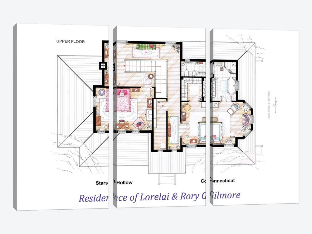 House From Gilmore Girls - Upper Floor by TV Floorplans & More 3-piece Canvas Wall Art