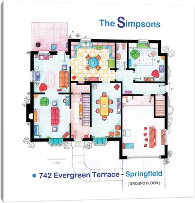 House From The Simpsons - Ground Floor Canvas Art Print - TV Floorplans & More
