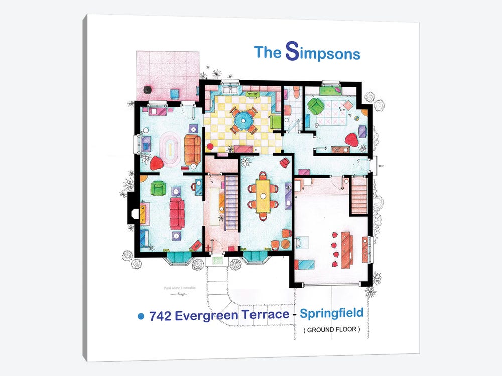 House From The Simpsons - Ground Floor by TV Floorplans & More 1-piece Canvas Art