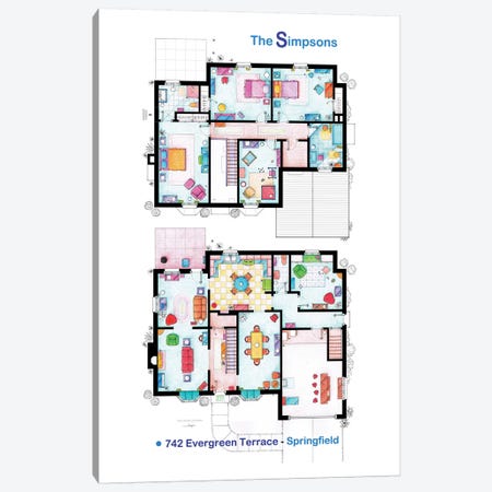 House From The Simpsons - Poster Version Canvas Print #TVF36} by TV Floorplans & More Canvas Wall Art