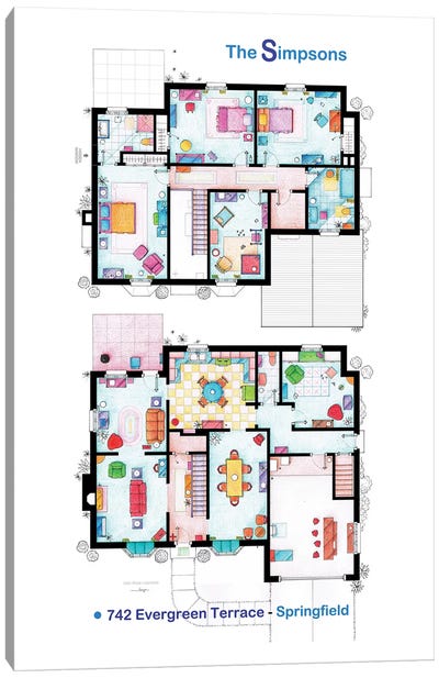 House From The Simpsons - Poster Version Canvas Art Print - TV Floorplans & More