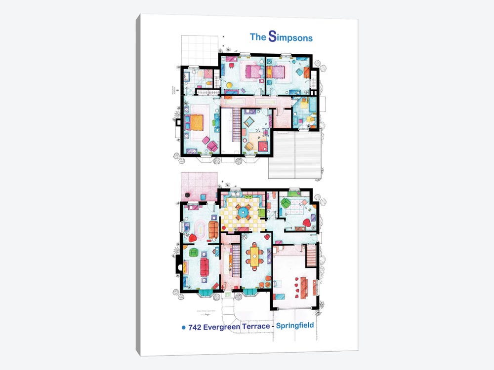 House From The Simpsons - Poster Version by TV Floorplans & More 1-piece Canvas Print