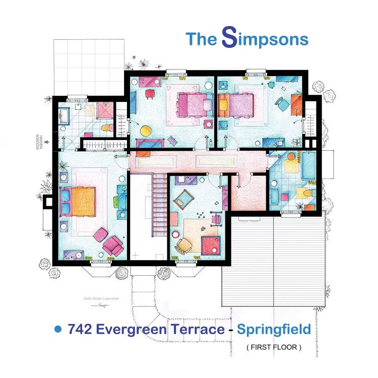 House From The Simpsons - Upper Floor by TV Floorplans & More wall art