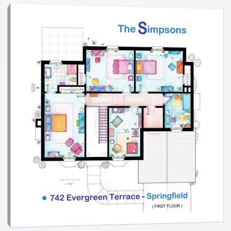 House From The Simpsons - Upper Floor Canvas Print #TVF37} by TV Floorplans & More Canvas Artwork