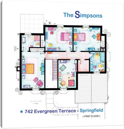 House From The Simpsons - Upper Floor Canvas Art Print - TV Floorplans & More