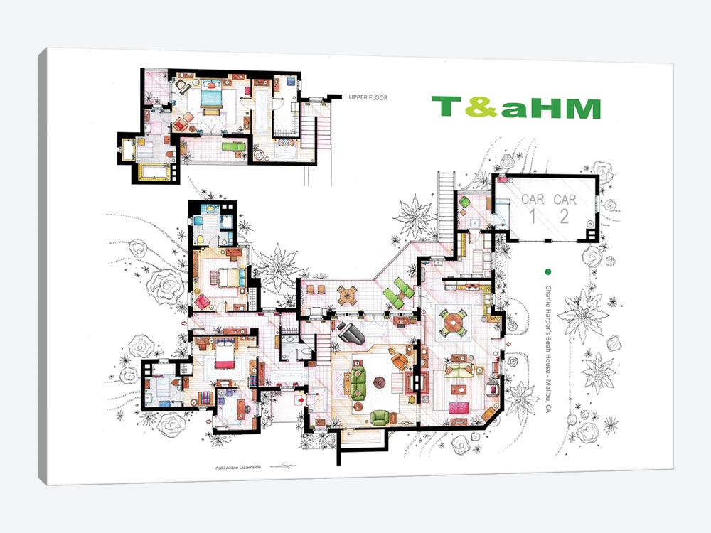 House From Two And A Half Men by TV Floorplans & More 1-piece Canvas Print