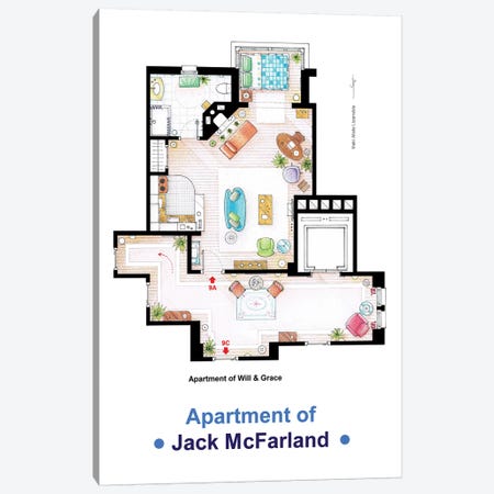 Jack's Apartment From Will & Grace Canvas Print #TVF39} by TV Floorplans & More Canvas Art Print