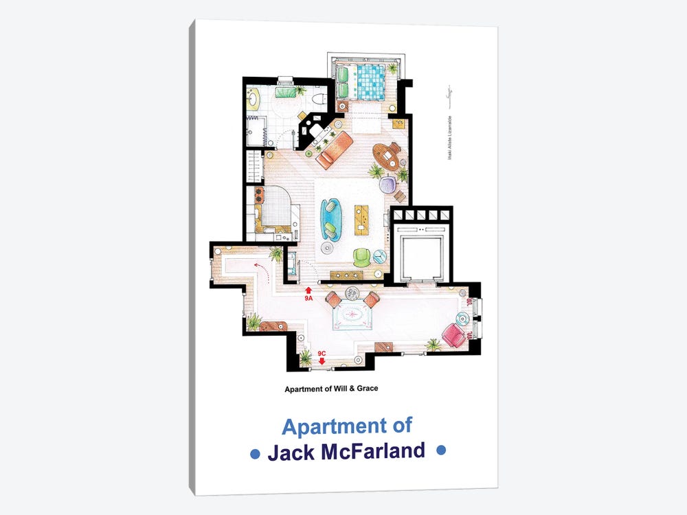 Jack's Apartment From Will & Grace by TV Floorplans & More 1-piece Canvas Artwork
