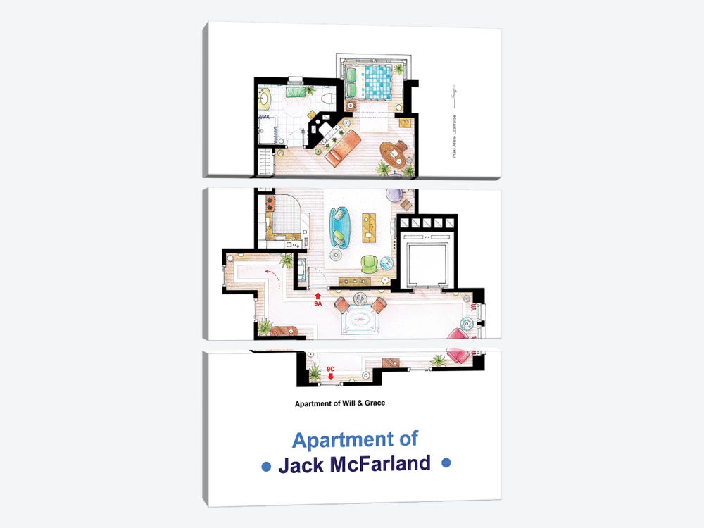 Jack's Apartment From Will & Grace by TV Floorplans & More 3-piece Canvas Art