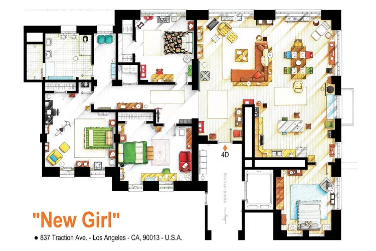 Loft/Apartment From New Girl by TV Floorplans & More wall art