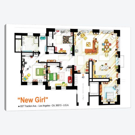 Loft/Apartment From New Girl Canvas Print #TVF40} by TV Floorplans & More Canvas Art