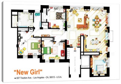 Loft/Apartment From New Girl Canvas Art Print - TV Floorplans & More