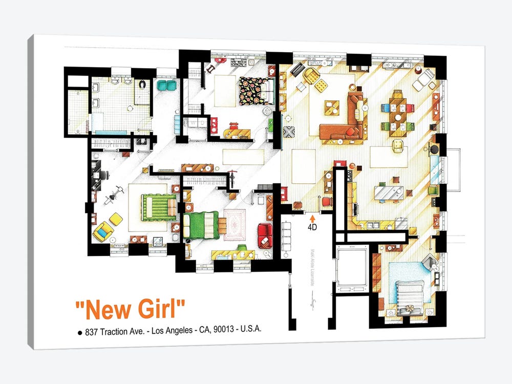 Loft/Apartment From New Girl by TV Floorplans & More 1-piece Canvas Artwork