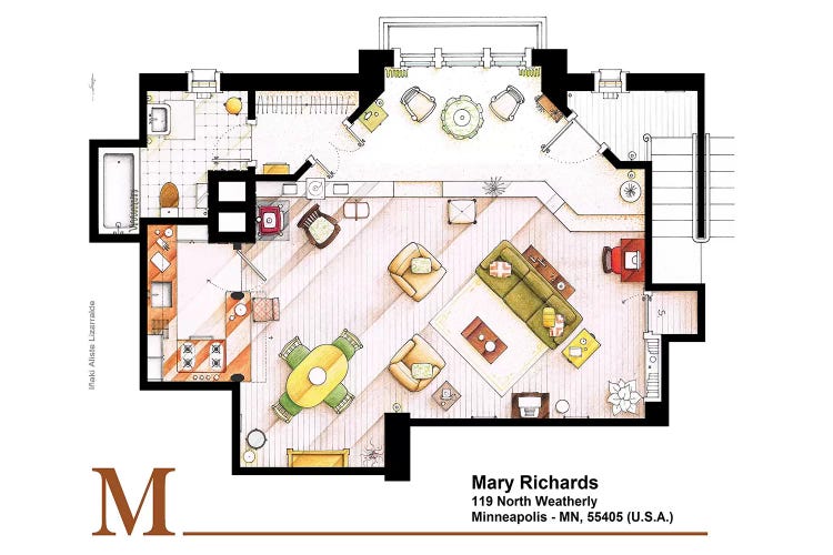 Studio/Apartment From The Mary Tyler Moore Show by TV Floorplans & More wall art