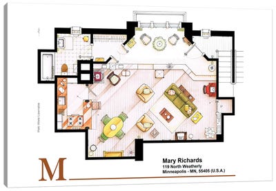 Studio/Apartment From The Mary Tyler Moore Show Canvas Art Print - TV Floorplans & More