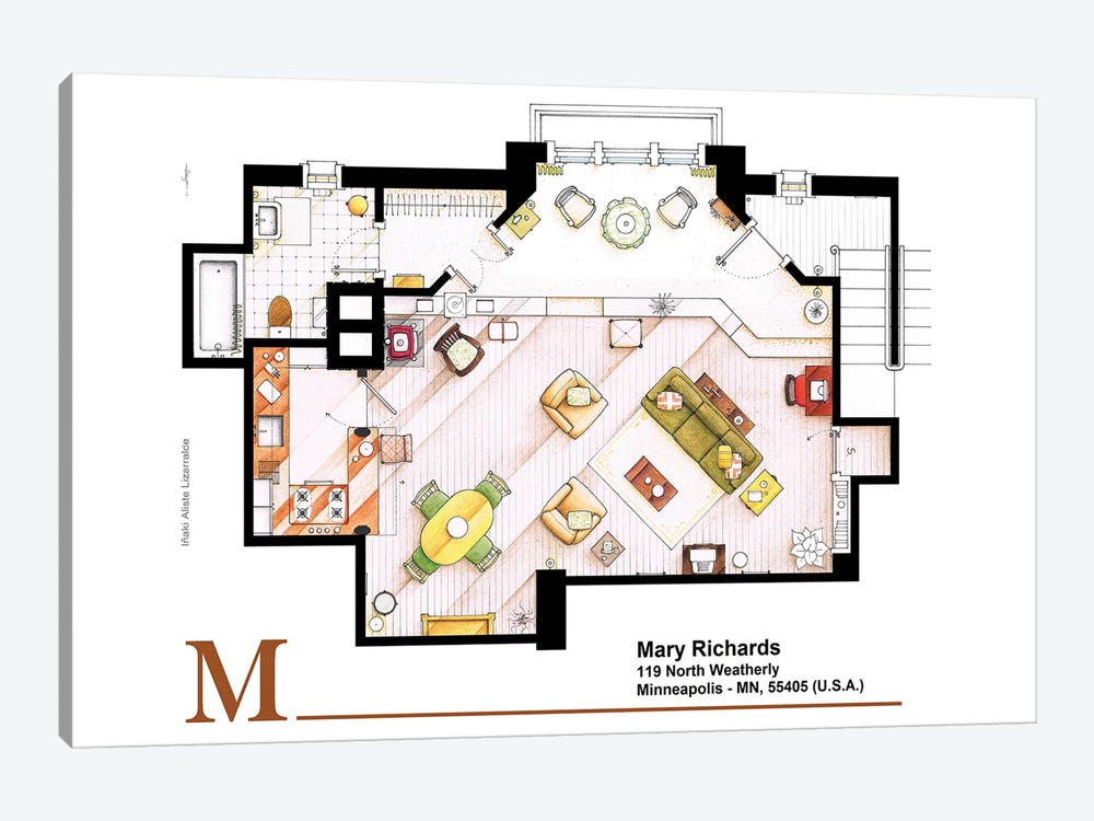 Studio/Apartment From The Mary Tyler Moore Show by TV Floorplans & More 1-piece Canvas Print
