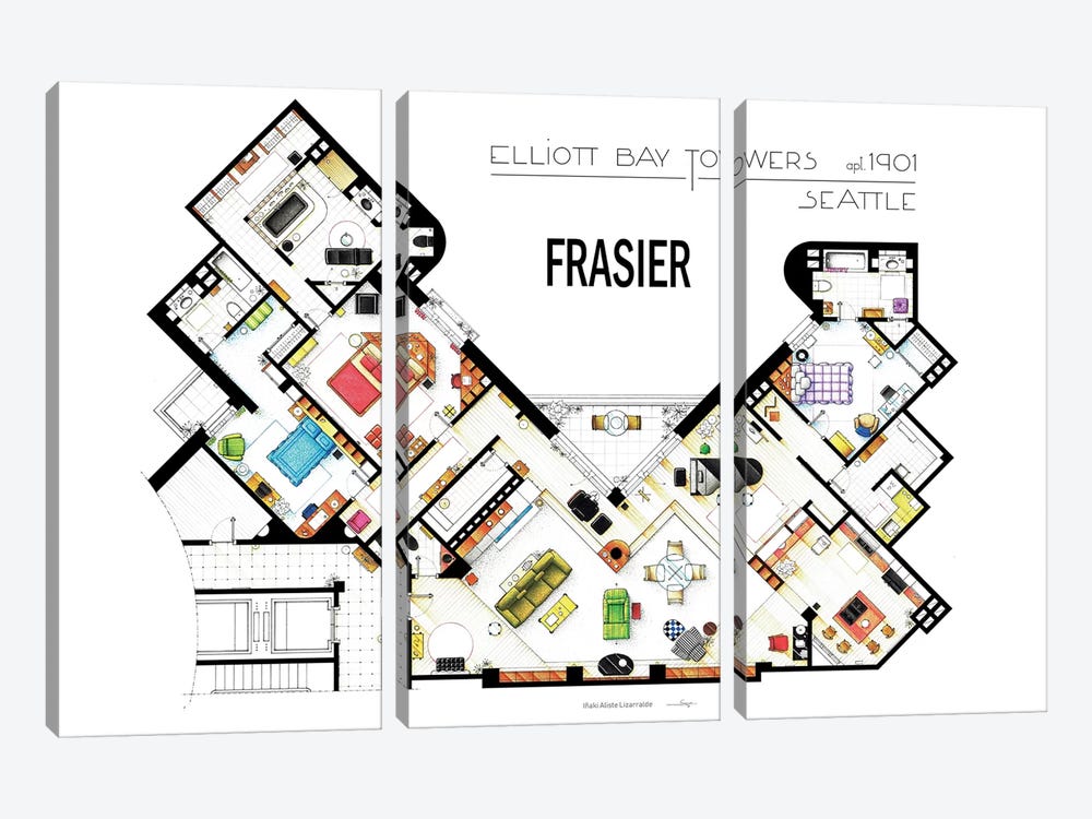 The Apartment From Frasier by TV Floorplans & More 3-piece Canvas Wall Art