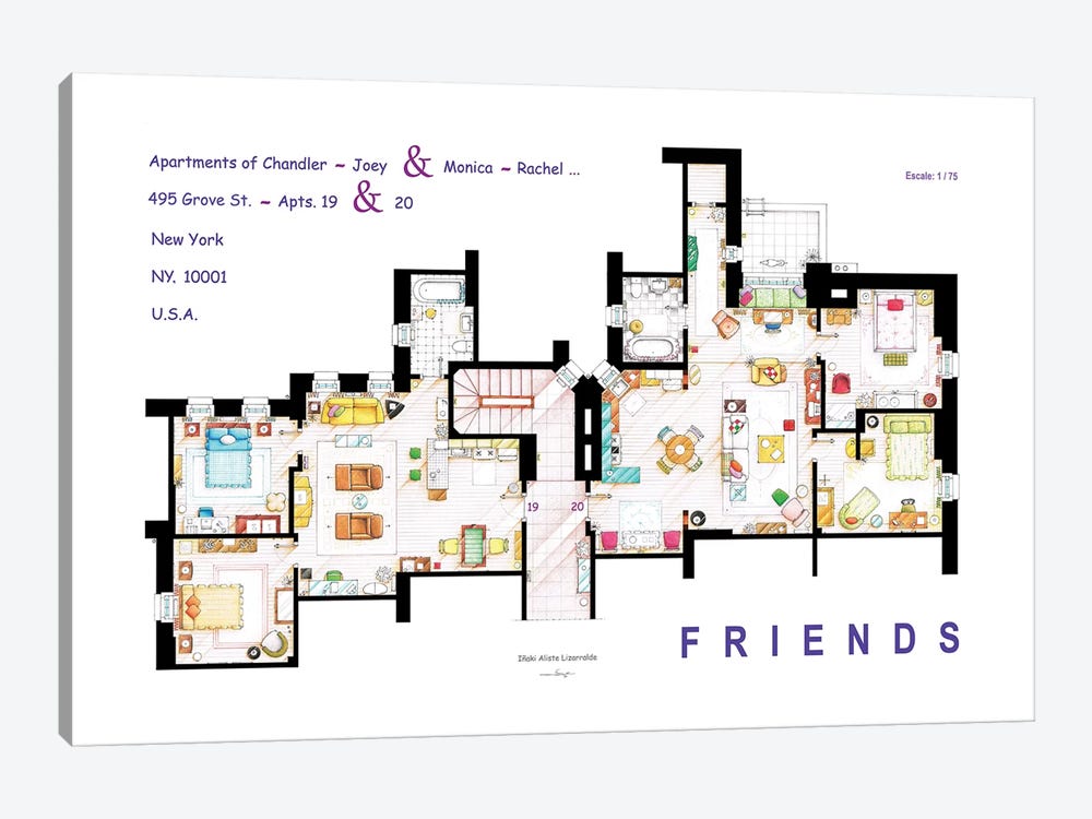 The Apartments From Friends by TV Floorplans & More 1-piece Canvas Wall Art