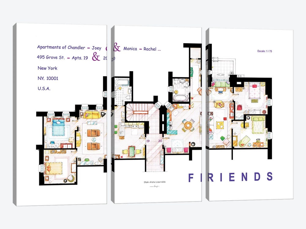 The Apartments From Friends by TV Floorplans & More 3-piece Canvas Artwork