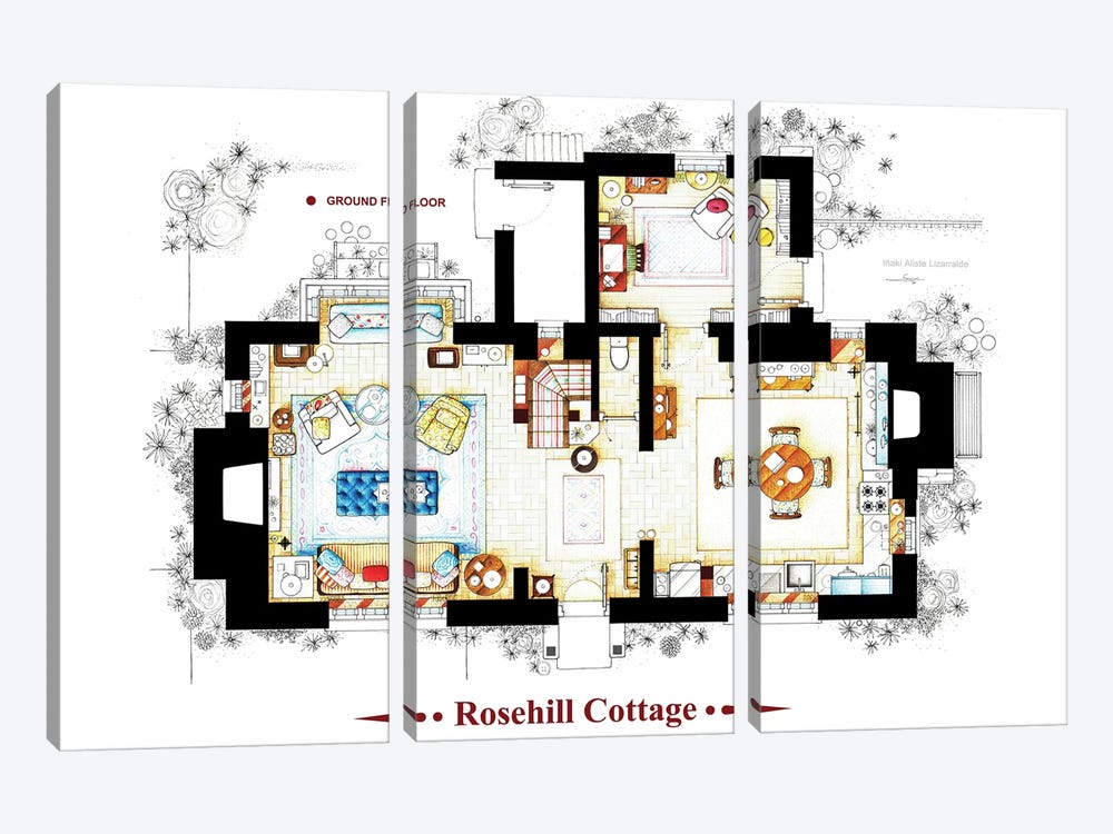 The Cottage From The Holiday - Ground Floor by TV Floorplans & More 3-piece Art Print