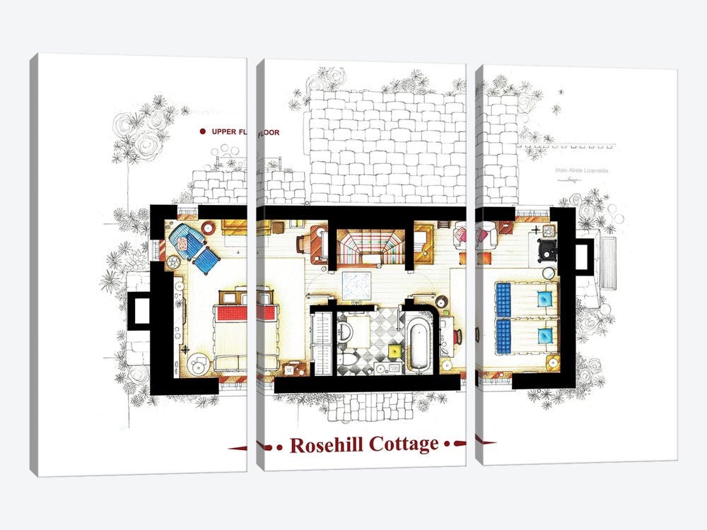 The Cottage From The Holiday - Poster Version by TV Floorplans & More 3-piece Canvas Art