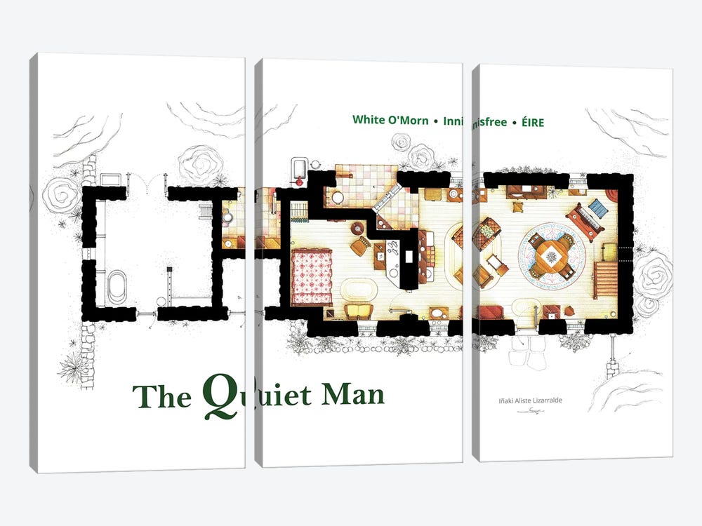 The Cottage From The Quiet Man by TV Floorplans & More 3-piece Canvas Art Print