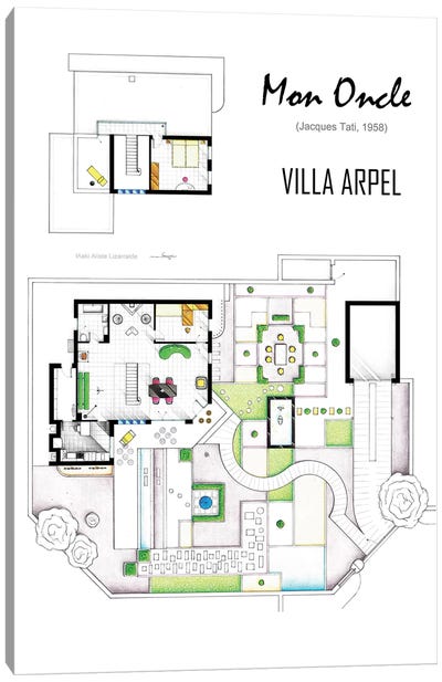 Villa Arpel From The Film Mon Oncle Canvas Art Print - TV Floorplans & More