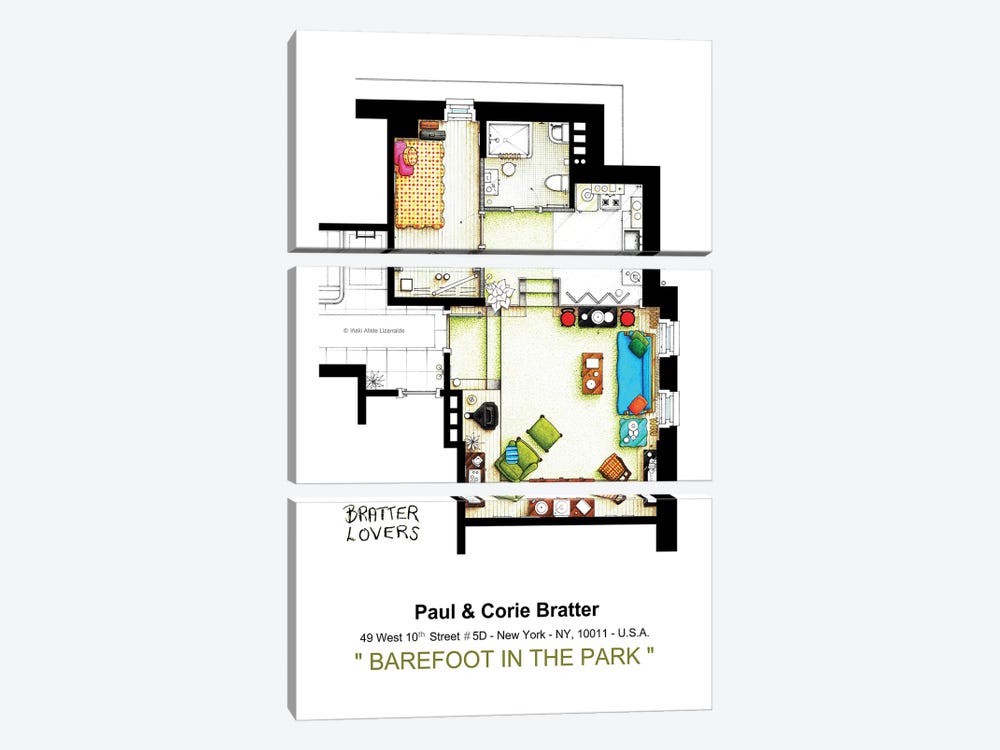 Apartment From Barefoot In The Park by TV Floorplans & More 3-piece Canvas Artwork