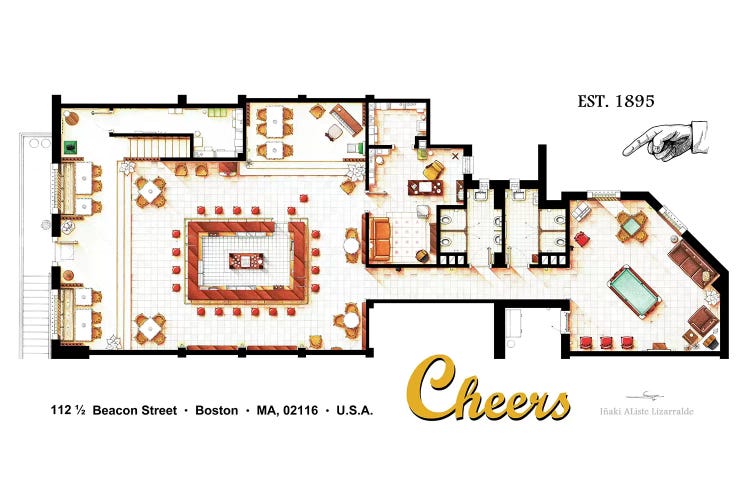 The Bar From Cheers by TV Floorplans & More wall art