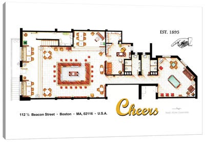 The Bar From Cheers Canvas Art Print - Blueprints & Patent Sketches