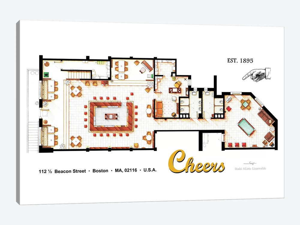 The Bar From Cheers by TV Floorplans & More 1-piece Canvas Art Print