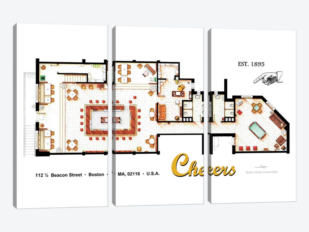The Bar From Cheers by TV Floorplans & More 3-piece Canvas Art Print
