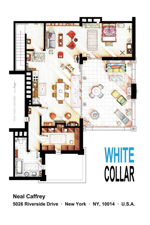 Neal Caffrey's Aptartment From White Collar by TV Floorplans & More wall art