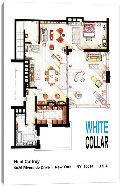 Neal Caffrey's Aptartment From White Collar Canvas Art Print - TV Floorplans & More