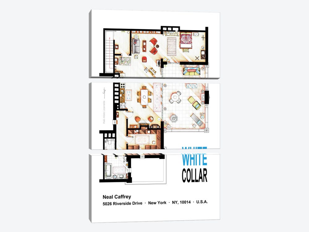 Neal Caffrey's Aptartment From White Collar by TV Floorplans & More 3-piece Canvas Wall Art