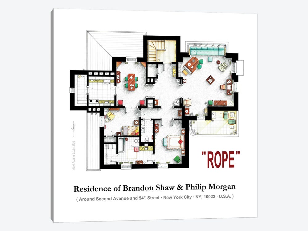 Apartment From The Film Rope By Alfred Hitchcock by TV Floorplans & More 1-piece Canvas Art Print