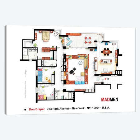 Don Draper's Apartment From Mad Men Canvas Print #TVF53} by TV Floorplans & More Canvas Art Print