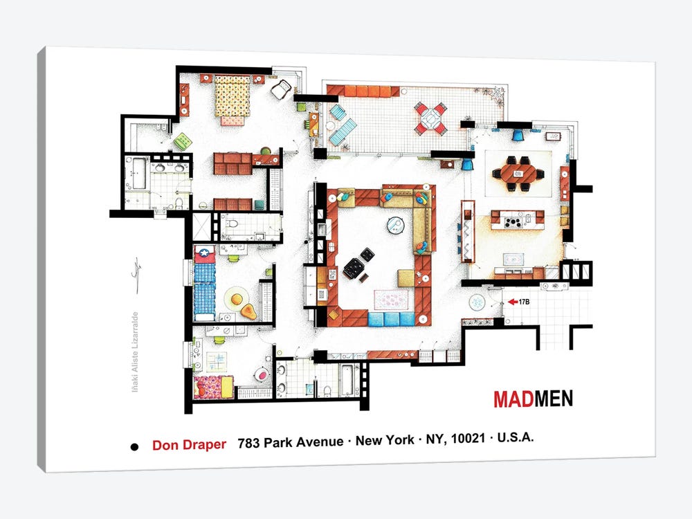 Don Draper's Apartment From Mad Men by TV Floorplans & More 1-piece Canvas Wall Art