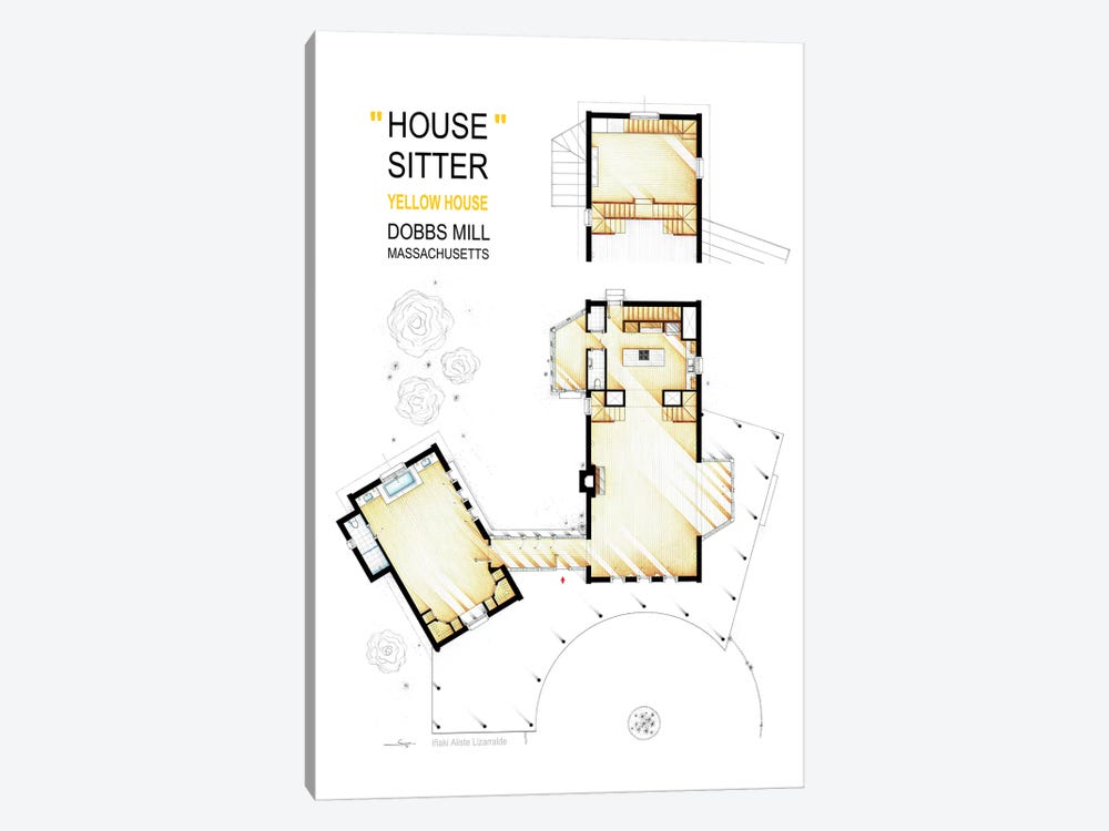 The Yellow House From The Movie House Sitter by TV Floorplans & More 1-piece Canvas Art Print