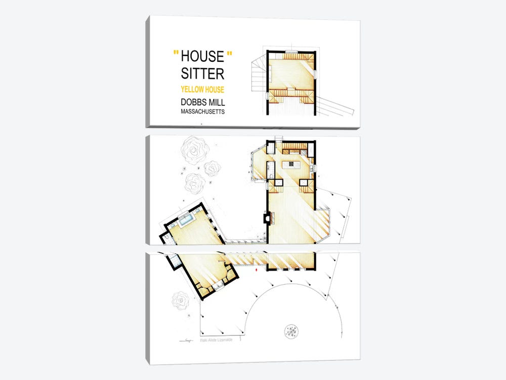 The Yellow House From The Movie House Sitter by TV Floorplans & More 3-piece Art Print