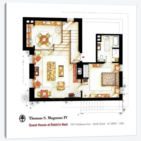 Residence Of Magnum P.I. - Main Floor Canvas Print #TVF55} by TV Floorplans & More Canvas Artwork