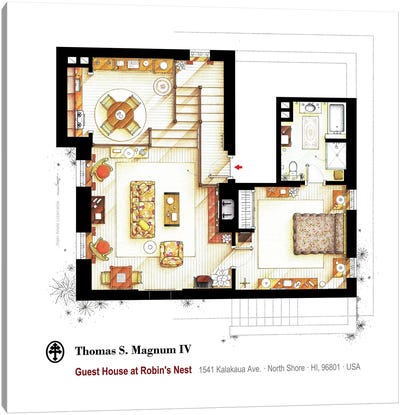 Residence Of Magnum P.I. - Main Floor Canvas Art Print - TV Floorplans & More