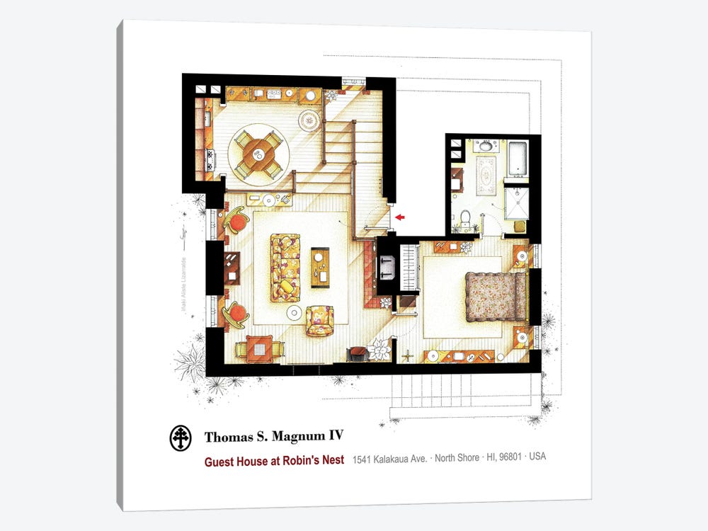Residence Of Magnum P.I. - Main Floor by TV Floorplans & More 1-piece Canvas Wall Art