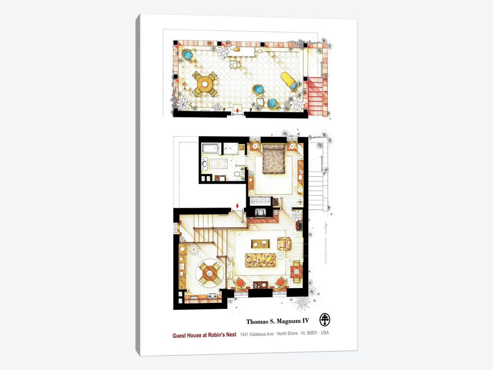 Residence Of Magnum P.I. - Poster by TV Floorplans & More 1-piece Canvas Print