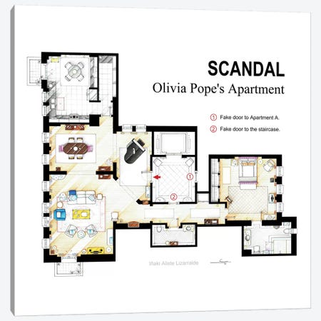 Olivia Pope's Apartment From Scandal Canvas Print #TVF57} by TV Floorplans & More Canvas Artwork